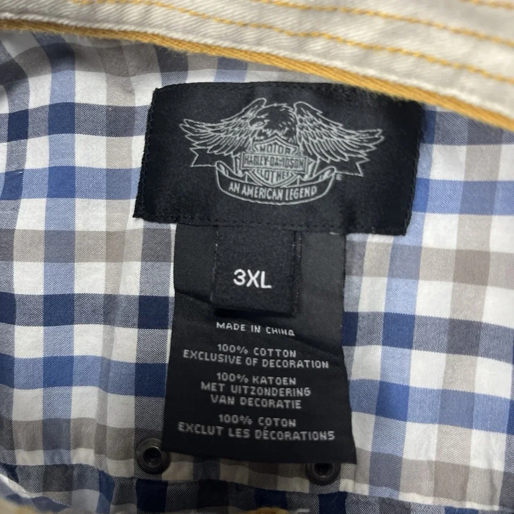 Harley Davidson Shirt Mens 3XL Pearl Snap Slim Check Skull Patches - Picture 8 of 12